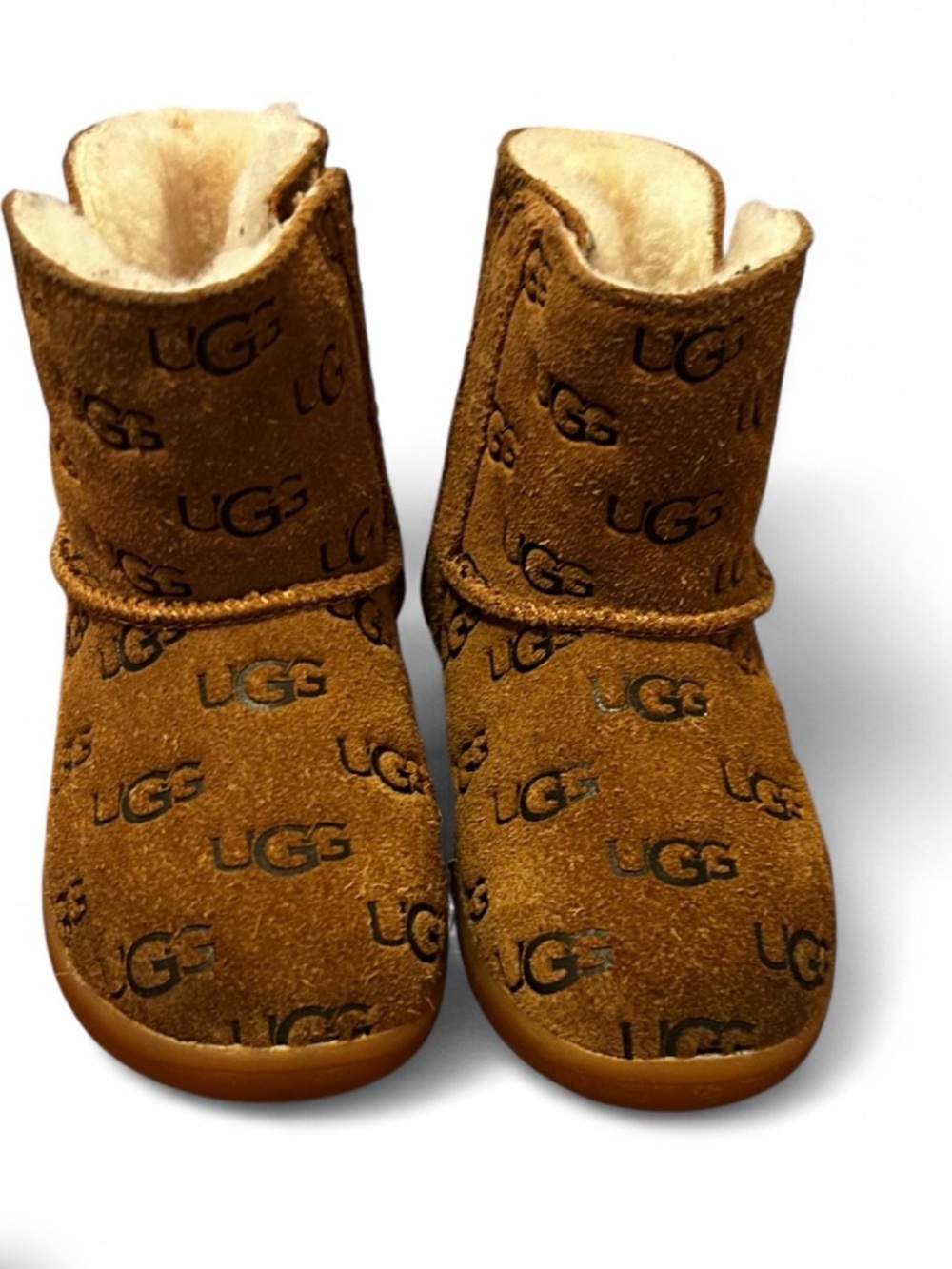 UGG Kids Logo Chestnut Brown Shearling-Lined Boots 7